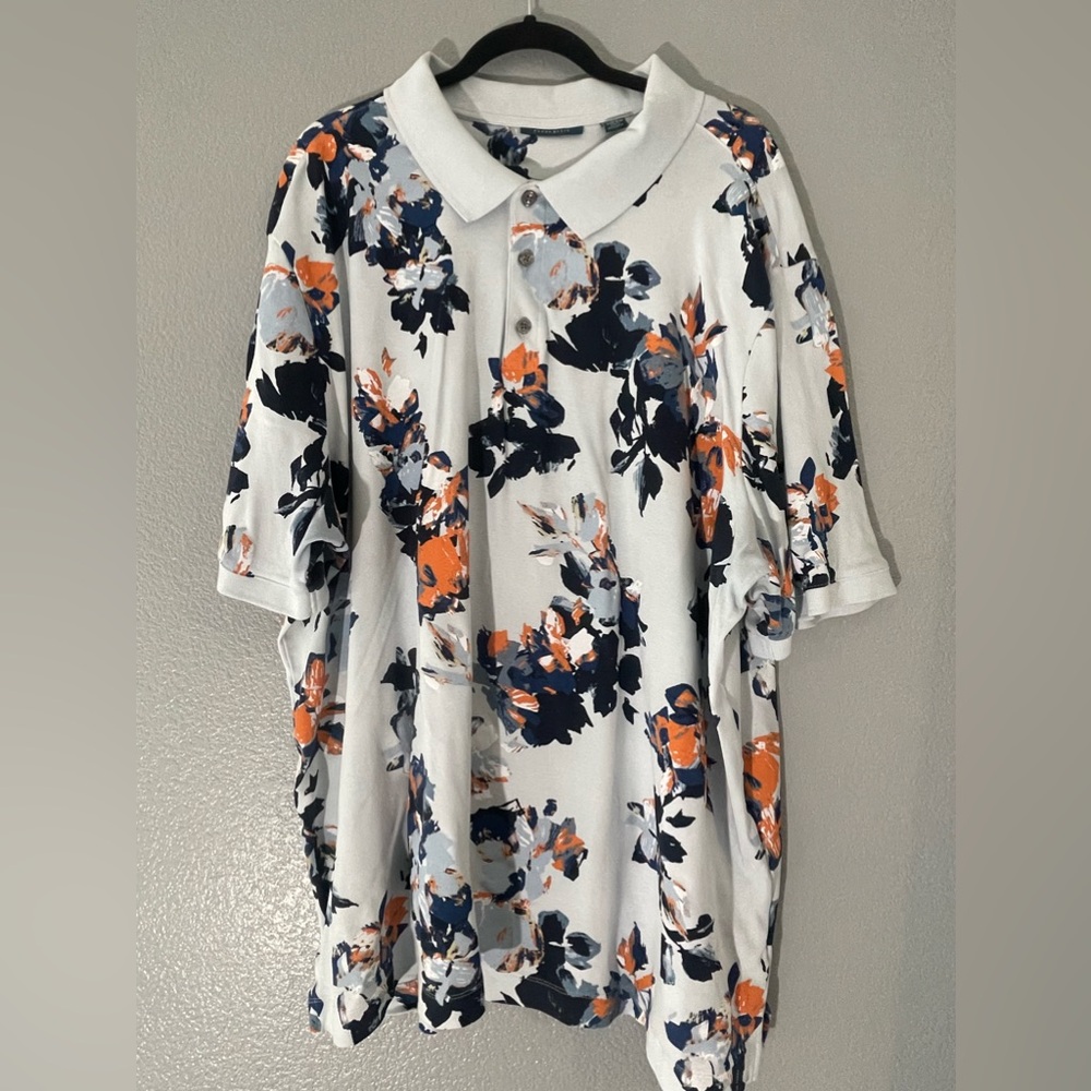 Perry Ellis-Size 3XLT- short sleeve collared powder blue with floral pattern